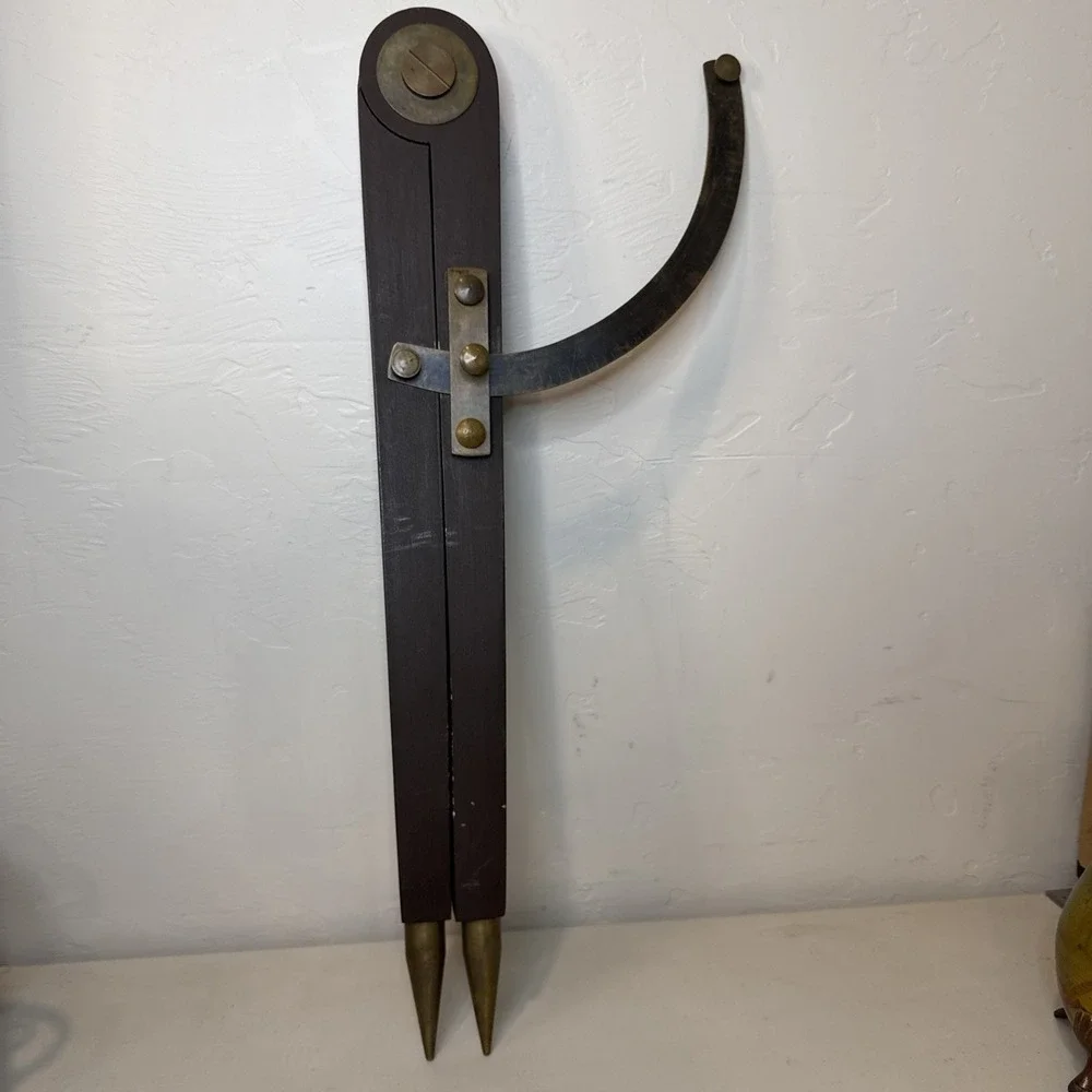 VTG Wood Drafting Compass Academics Brass Wing Divider Scribe Decor Compass